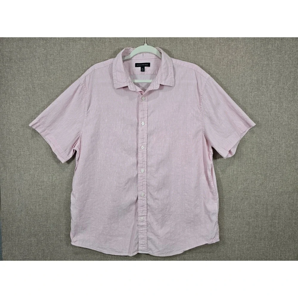 Banana Republic Men's XL Pink Linen Cotton Button Up Shirt Short Sleeve
